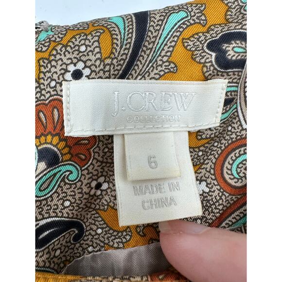 EUC J.Crew Collection Shift Dress Sz 6 100% Silk Ratti Gold Paisley Pockets - Picture 7 of 9